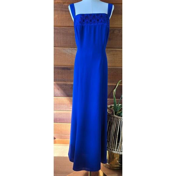 Ursula of Switzerland VTG 90s Blue Embroidered Dress 16 Gown Prom Regency USA - Picture 1 of 12